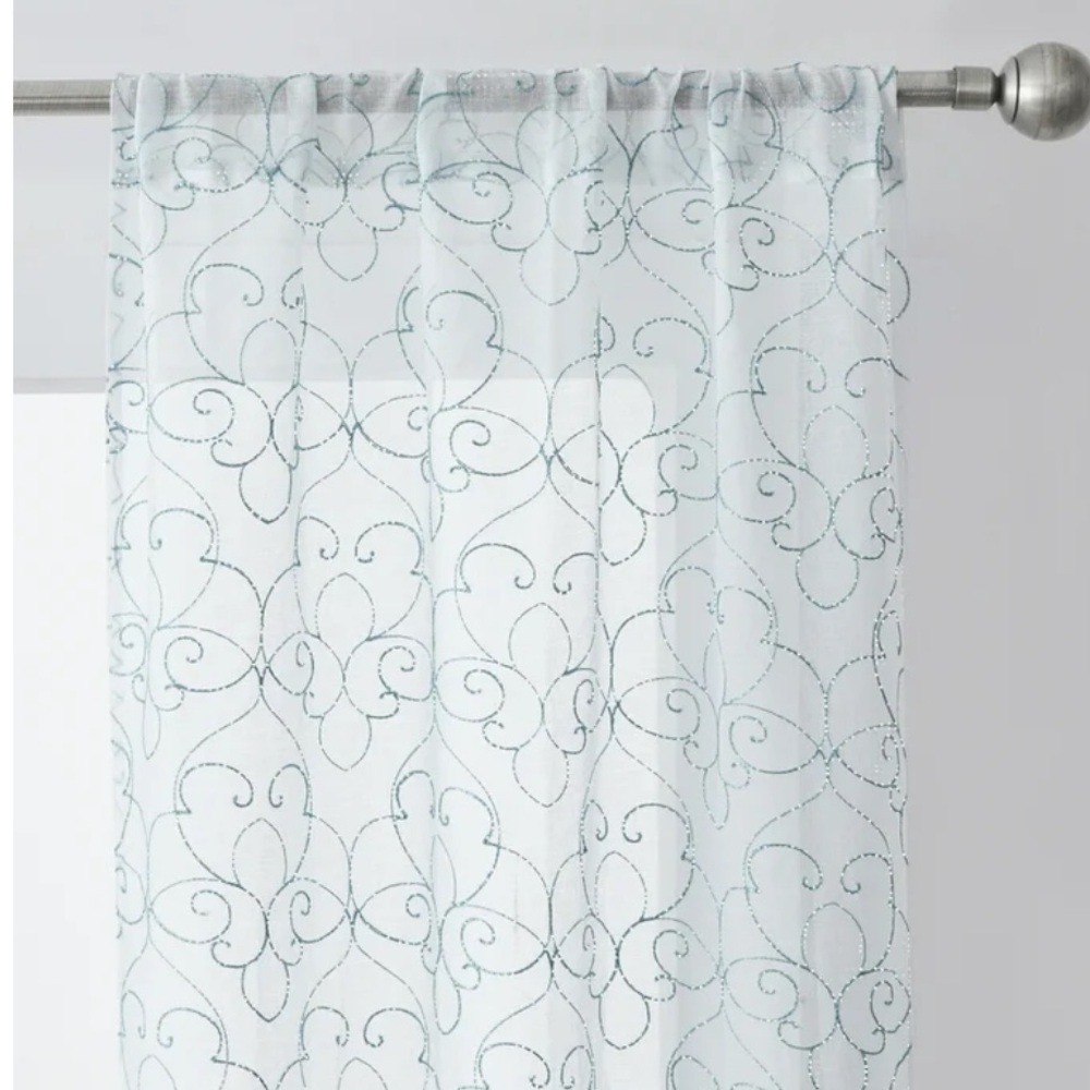 Mainstays Modern Scroll Rod Pocket Sheer Curtains Set of 4